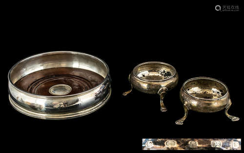 Collection of ( 3 ) Solid Silver Items. Comprises Pair of Sm...