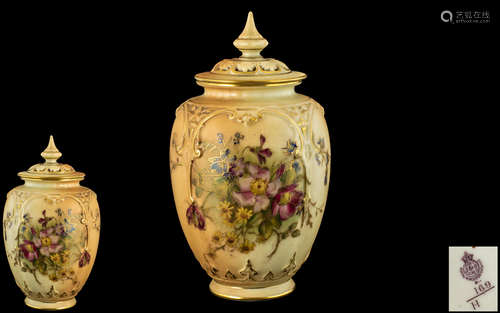 Royal Worcester - Hand Painted Blush Ivory Lidded Pot Pourri...