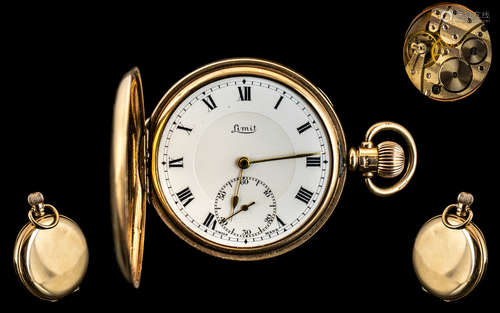 Limit - 9ct Gold Key-less Full Hunter Pocket Watch. Hallmark...