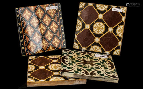 Four Pugin Style Antique Pottery Tiles, c1860s, makers - E. ...