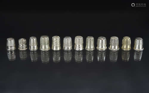 Good Collection of Antique and Vintage White Metal Thimbles,...