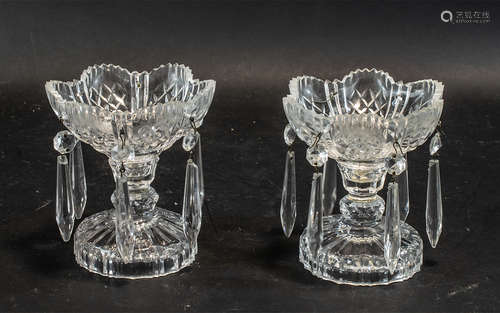 A Pair of Lustre Candlestick Centre Pieces. Irish Glass, Goo...