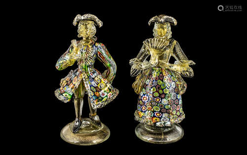 Murano 1950's Franko Toffolo Superb Pair of Millefiori Court...