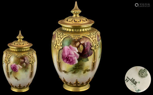 Royal Worcester Hand Painted Lidded Pot Pourri, Excellent Pr...