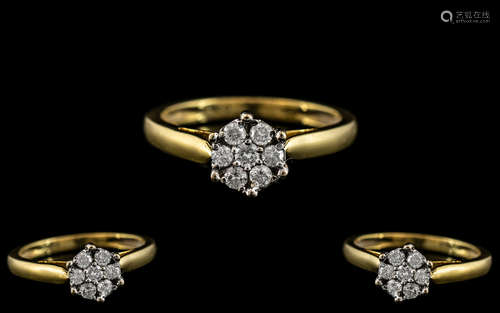 18ct Gold Attractive Diamond Set Cluster Ring. Fully Hallmar...