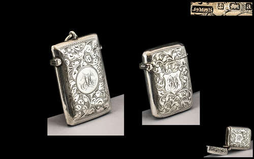 Late Victorian Period Sterling Silver Hinged Vesta Case of E...