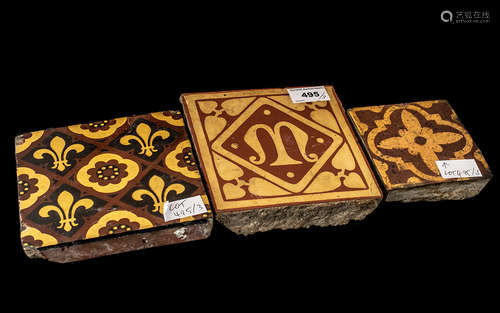 Three Antique Encaustic Tiles, c1850s/60s, two x 6 inches (1...