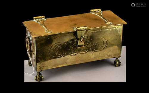 Rare Antique Brass Lidded English Tobacco Box, with a hinged...