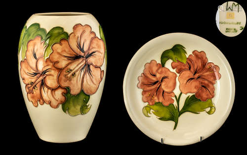 Moorcroft Two Pieces of Coral Hibiscus on Cream Ground. Desi...