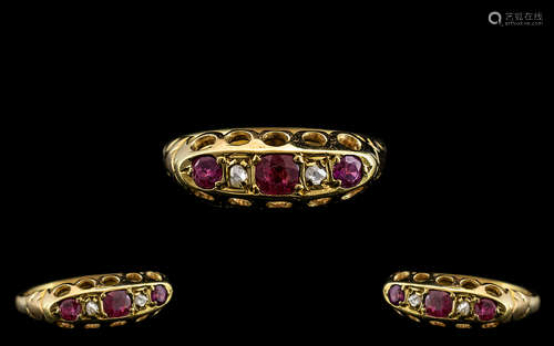 Antique 18ct Diamond Stud Ruby Ring. Lovely Colour and Desig...