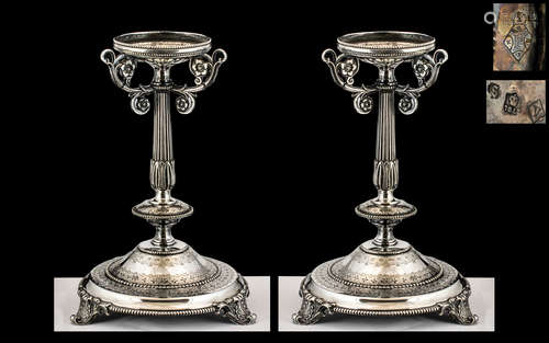 Pair of Early Victorian Heavy Cast Silver Plated Tazzas, the...