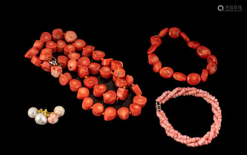 Collection of Coral Jewellery comprising a red coral necklac...