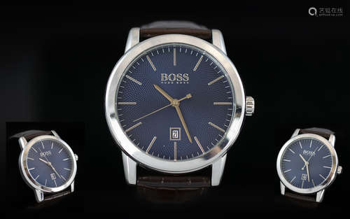 Hugo Boss Signed Gents Stainless Steel Date Just Wrist Watch...