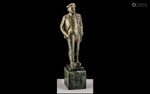 Russian Bronzed Figure of Lenin, square base with Russian sc...