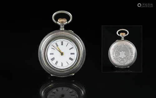 Small Swiss Silver Ladies Pocket Watch, engraved floral patt...