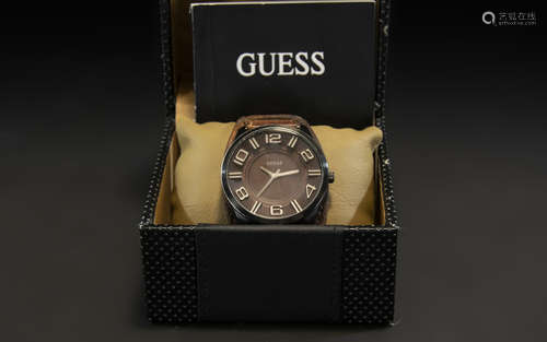 Gentleman's Guess Watch, brown leather strap, in original bo...