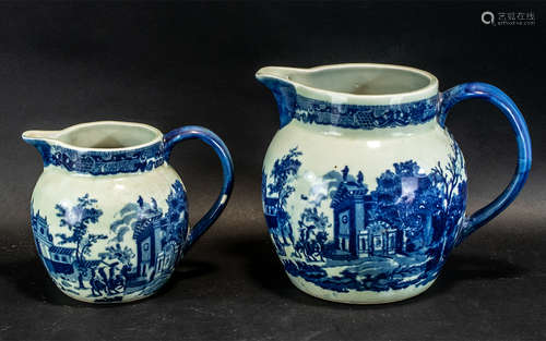 Large Blue & White Pair of Jugs. Both Pieces No Damage, Blue...