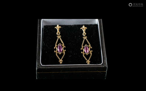 9ct Gold Amethyst Set Drop Earrings. Earrings of Good Qualit...