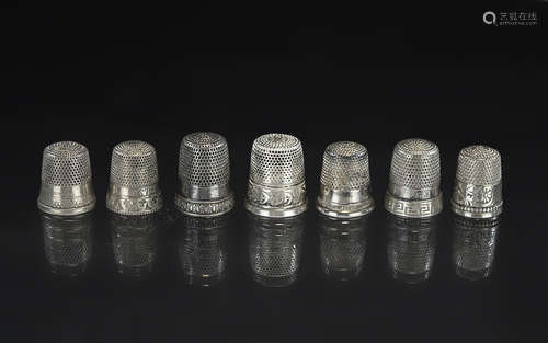 Collection of Vintage and Antique Sterling Silver Thimbles, ...