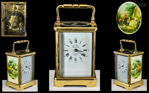 Large Brass Carriage Clock with carrying handle, marked to t...