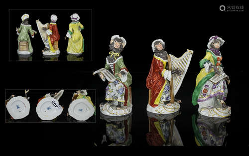 Meissen early 20thC Hand Painted Trio of Wonderful Monkey Ba...