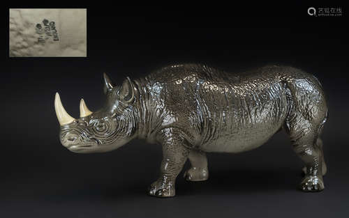 Rhinoceros: Large Well Modelled Pottery Beast, with fine det...