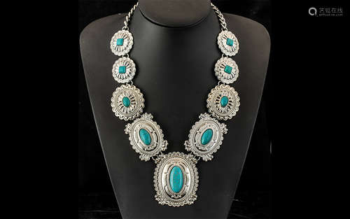 Turquoise Howlite 'Tribal' Statement Necklace, large, gradua...