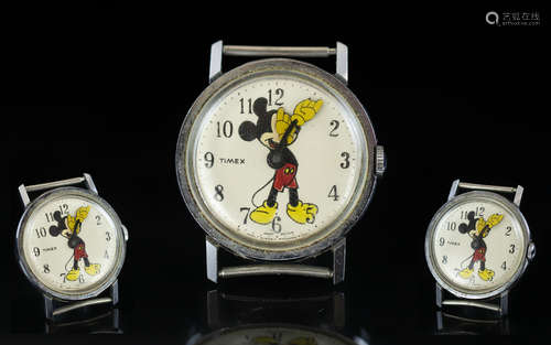 Vintage Timex 'Mickey Mouse' Watch in a chrome casing, (dust...