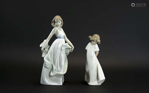 Two Nao Figures, comprising: a young lady with a shawl, 10''...