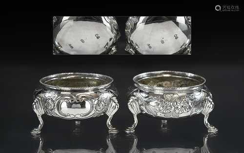 Victorian Period Fine Pair of Cast Silver Salts, Raised on H...