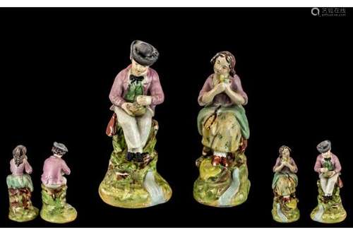 Staffordshire - 19th Century Scarce Pair of Pearl-ware Figur...