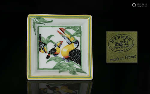 Hermes - Paris Small Hand Painted Porcelain Pin Dish of Squa...