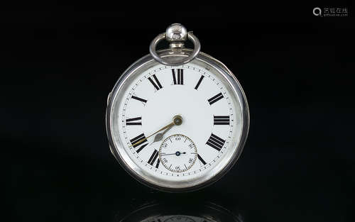 Large Silver Pocket Watch with white enamel dial, in working...