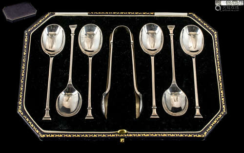 Excellent 1920's Sterling Silver Boxed Set of Six Coffee Spo...