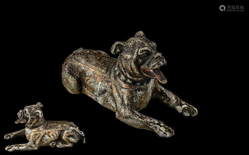 Antique Cold Painted White Metal Figure of a Reclining Dog, ...