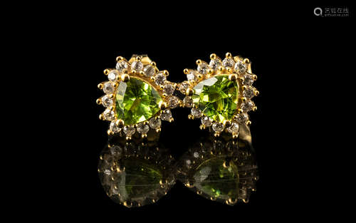 Peridot Trillion Halo Stud Earrings, trillion cut solitaire ...