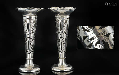 Edwardian Period Fine Pair of Art Nouveau Vases of Tulip For...