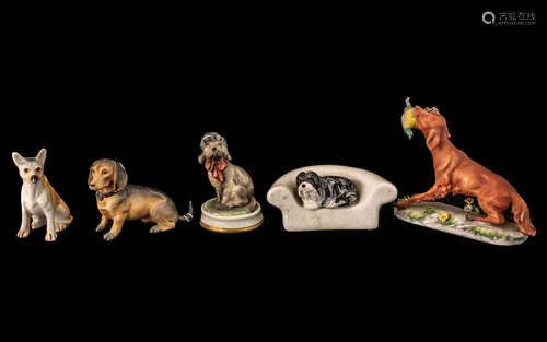 Excellent Collection of 5 Small Hand Painted Dog Figures, Va...