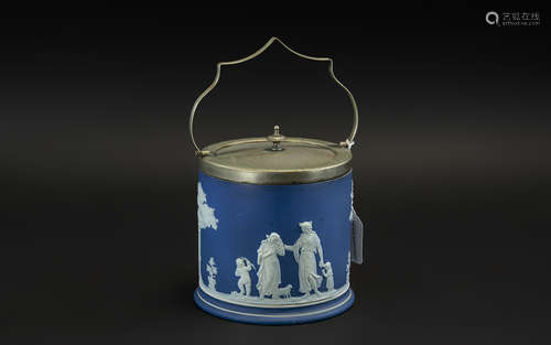 Wedgwood Blue Jasper Ware Biscuit Barrel with an EPNS lid an...