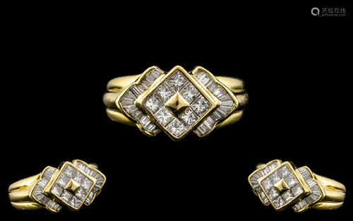 18ct Yellow Gold - Attractive Princess Cut and Baguette Cut ...