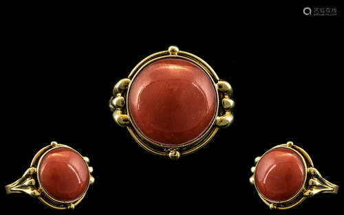 Ladies 14ct Gold and Pink Coral Mediterranean Cabochon Stone...