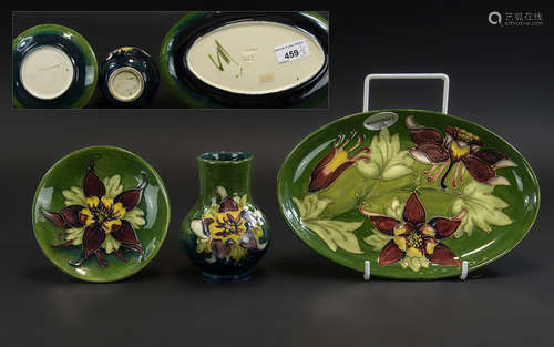 Moorcroft Trio of Hand Painted Tubelined Pieces comprising v...