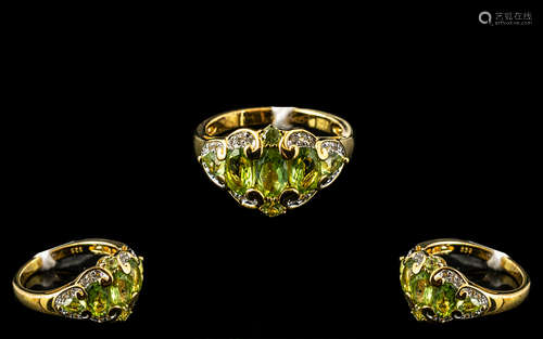 Peridot and Topaz Cluster Ring, five graduating, oval cut pe...