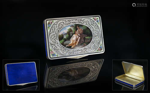 Swiss - Early 20th Century Superb Silver and Blue Enamel Han...