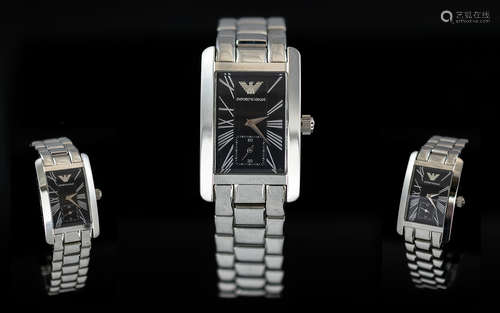 Emporio Armani Ladies Classic Silver Tone and Black Dial Sta...