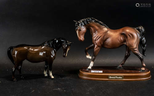 Three Beswick Horse Figures In Brown Colour way. One Raised ...