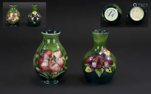 Moorcroft Pair of Tubelined Small Vases 'Orchids' Pattern on...