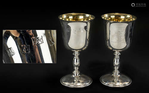 Preston Guild 1972 Pair of Sterling Silver Goblets with Gilt...