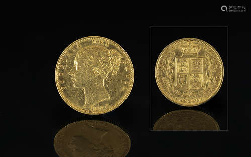 Queen Victoria 22ct Gold - Young Head Shield Back Full Sover...