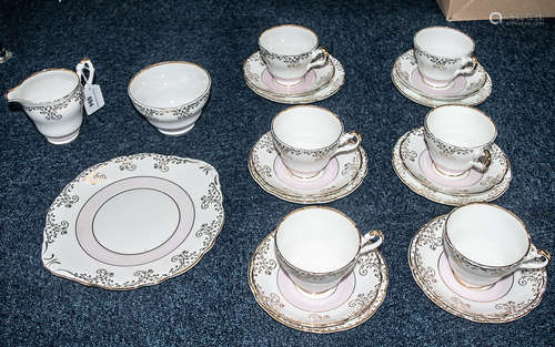 Regency Fine Bone China Tea Set, in white ground with pink a...